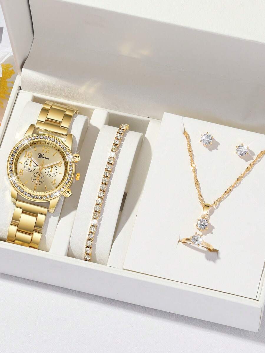 腕時計 レディース セット ファッショナブル レディース ラウンド 鋼リストバンド クォーツ腕時計 6個セット、多様なラウンド ダ拍卖