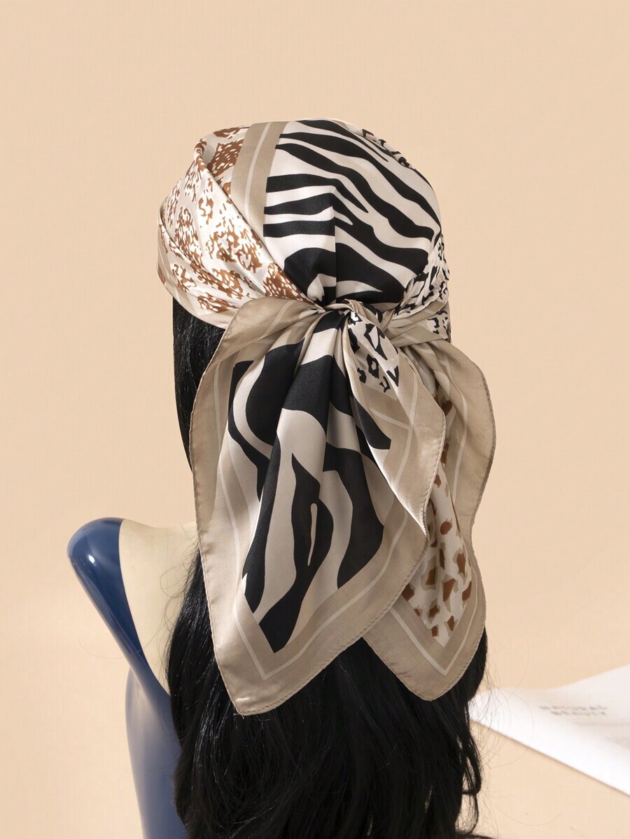 アクセサリー レディース スカーフ 新しい女性用70cm ヒョウ柄 バンダナ、シミュレーションシルク マルチファンクション ヘッド拍卖