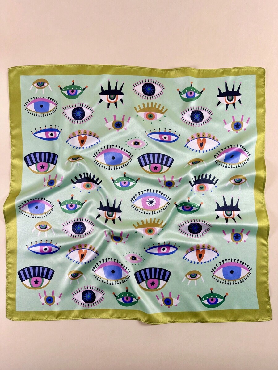 アクセサリー レディース スカーフ 1個 レディースY2Kアイプリント スクエアスカーフ エレガントネッカチーフバンダナ ウィメン拍卖