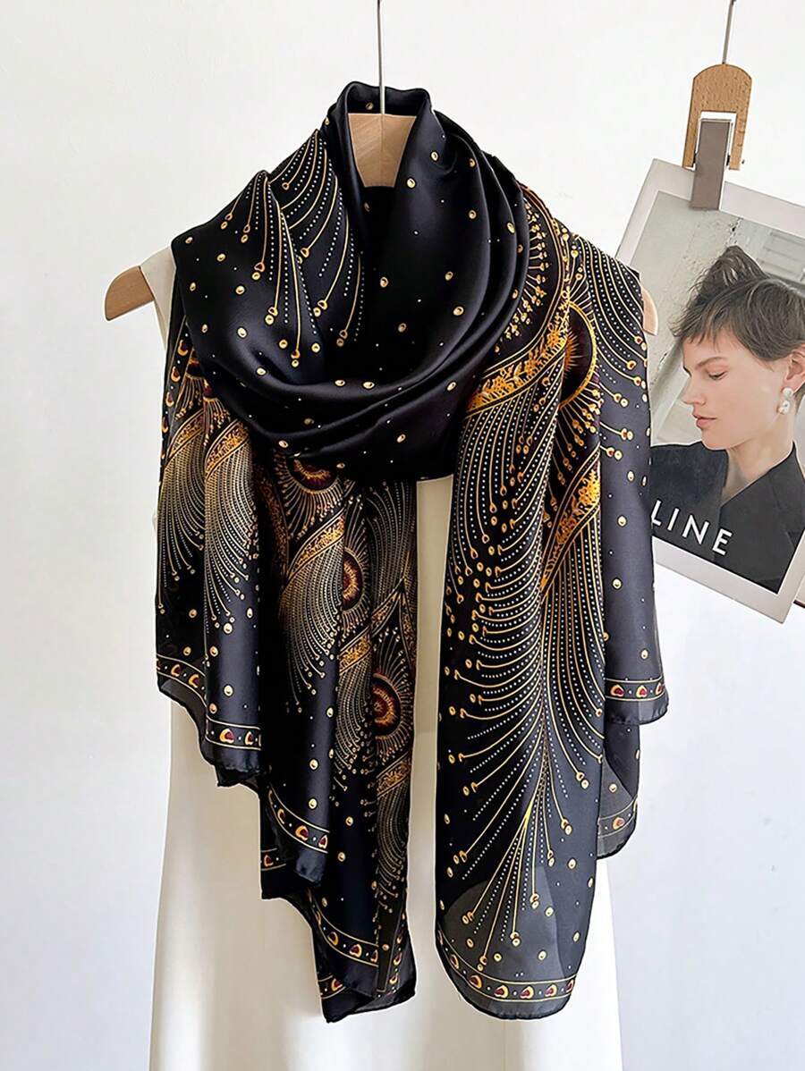 アクセサリー レディース スカーフ 黒とゴールドの女性用スカーフ 1個、カジュアルな日常使いのヘッドスカーフ、ウェディングパーティ拍卖