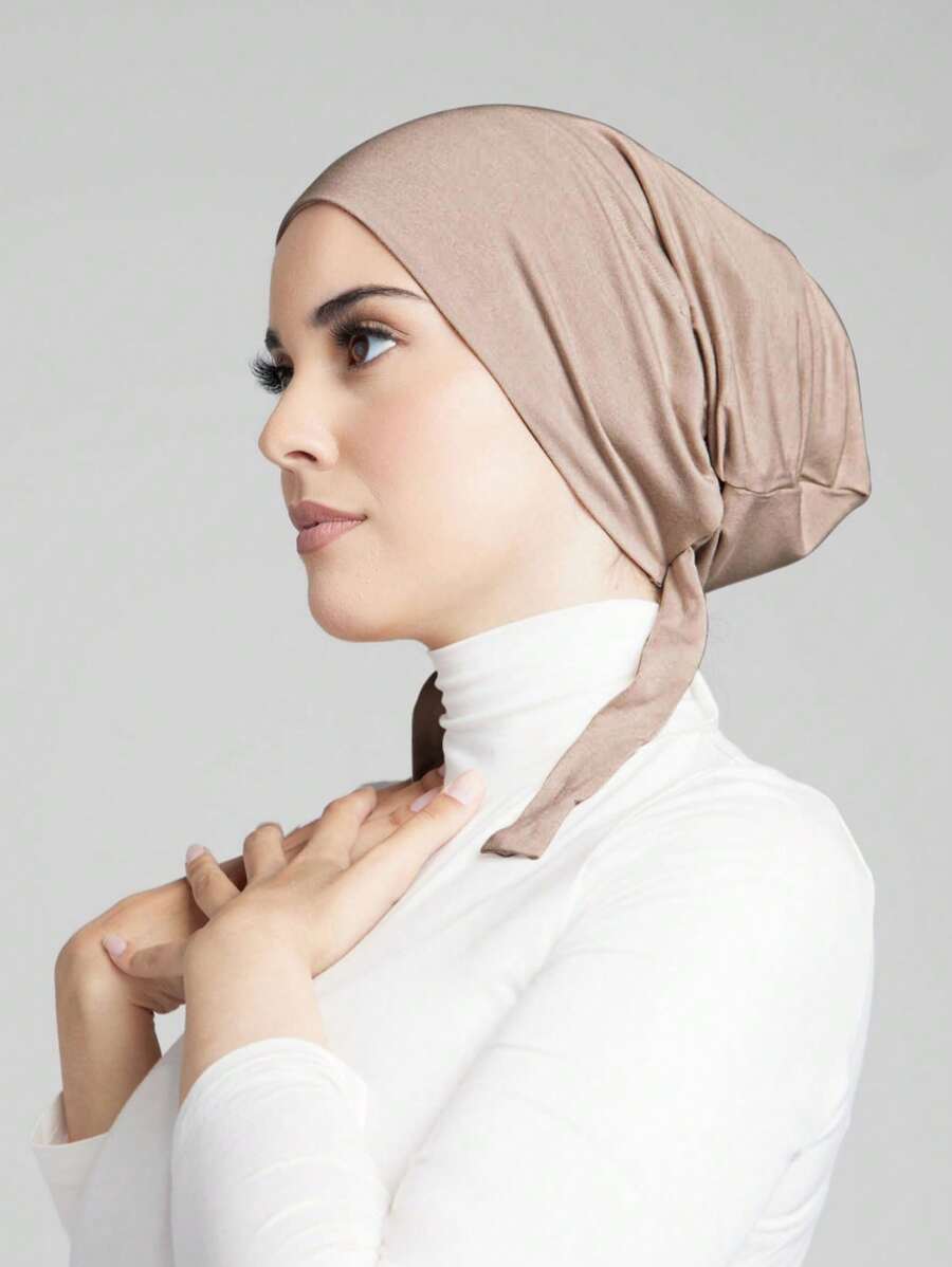 アクセサリー レディース スカーフ 1個 シンプルで快適なヘッドバンド型ヒジャブキャップ リボン付き、デイリーライフやアウトドアス拍卖