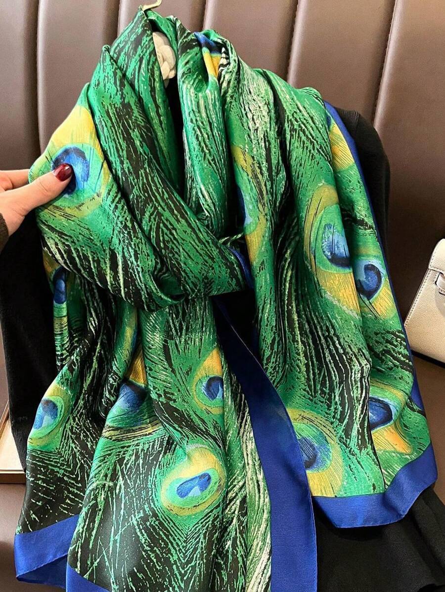 アクセサリー レディース スカーフ 1枚 180*90cm ファッション エレガントな レディーススカーフ、ソフトなグリーンの孔雀拍卖