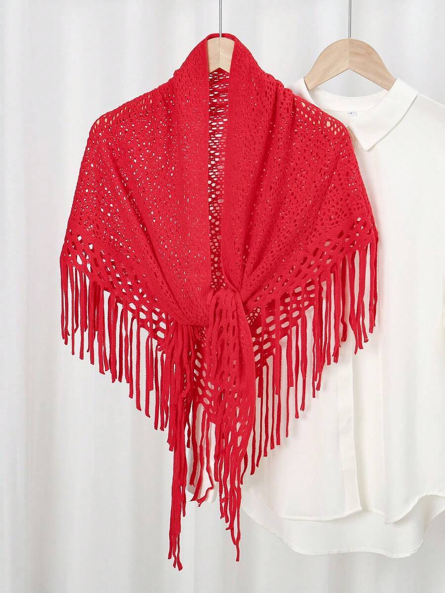 アクセサリー レディース スカーフ 1個 レディース 無地 三角 フリンジニットスカーフ、ショール/ラップ 秋冬用拍卖