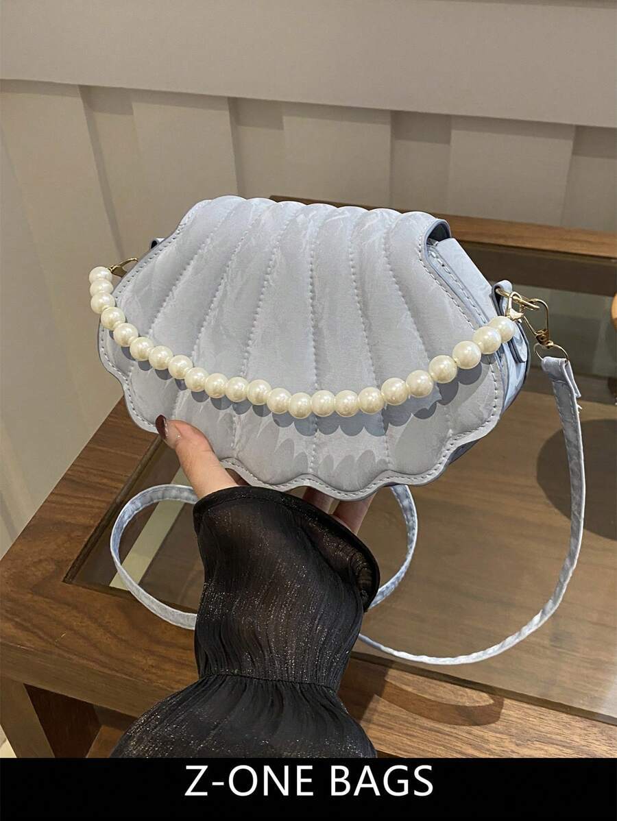 バッグ レディース ハンドバッグ 1個 キルティングパール チェーン PUレザーハンドバッグ フラップ付き、女性の日常使いに便利で拍卖