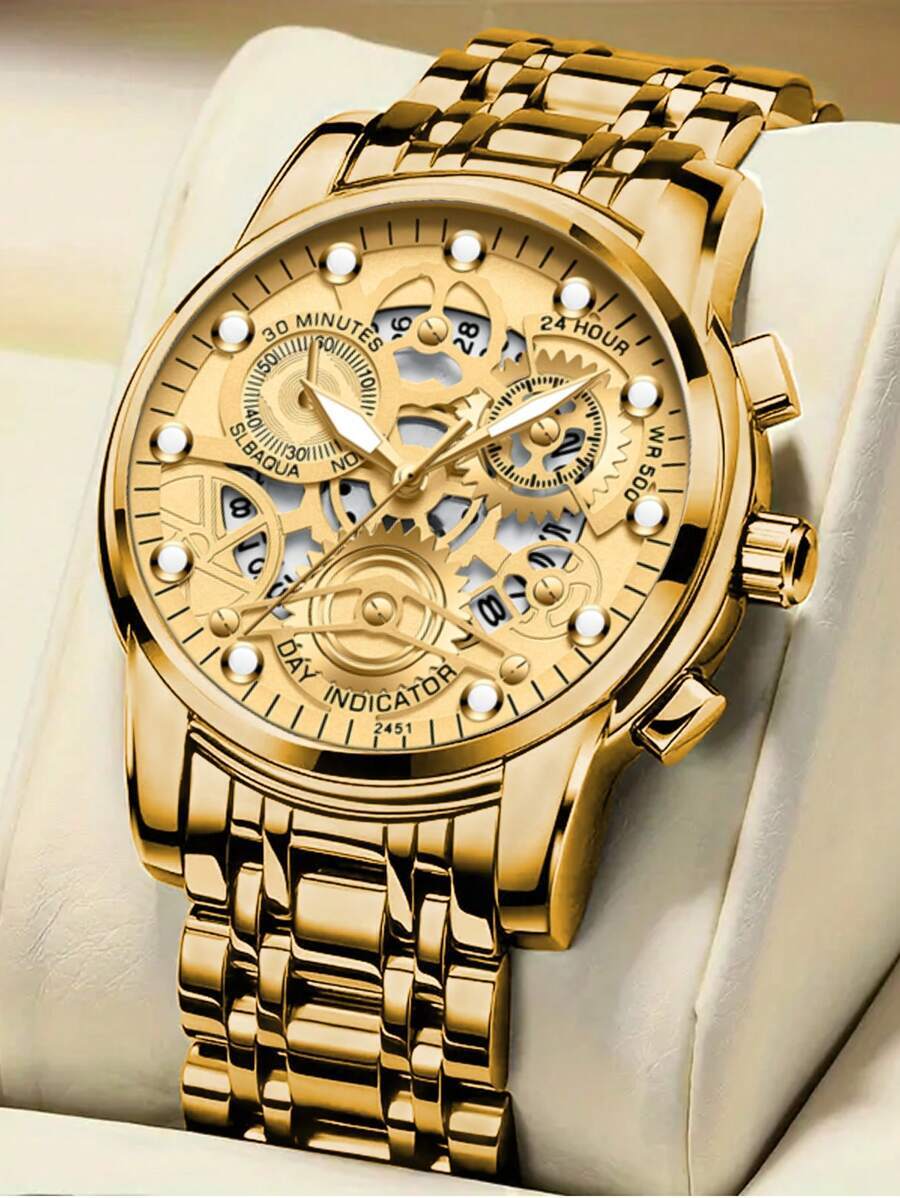 腕時計 メンズ クォーツ 1個 メンズ腕時計 ファッション ステンレススチール ダイヤルホロー カジュアルスポーツ 夜光 男性用ク拍卖