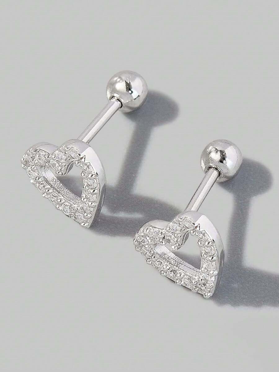 ジュエリー レディース イヤーアクセサリー キュービックジルコニア ハート装飾 シルバー スタッドピアス バレンタイン拍卖