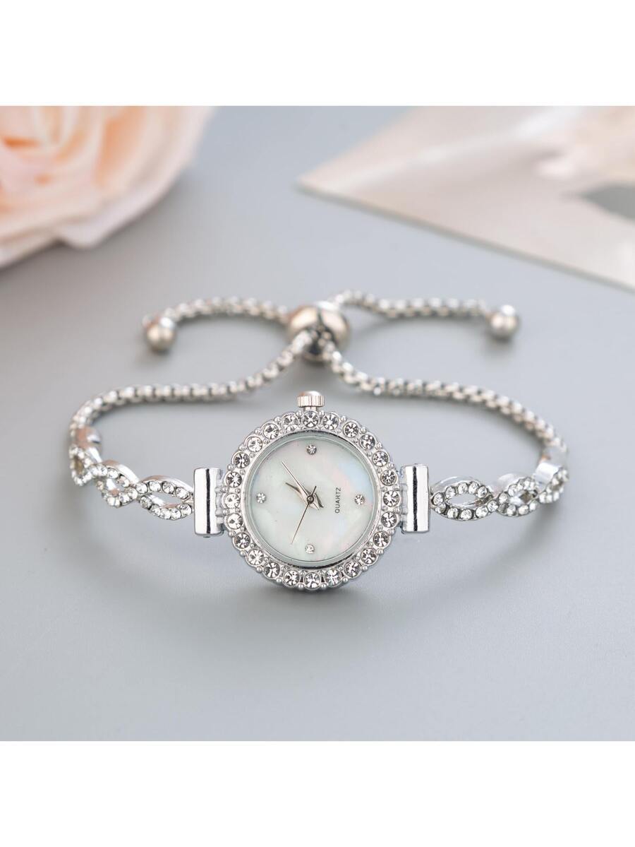 腕時計 レディース クォーツ 2023年 可愛らしい ファッション レディース腕時計 - ラインストーンと水玉模様の豪華な丸型文字拍卖