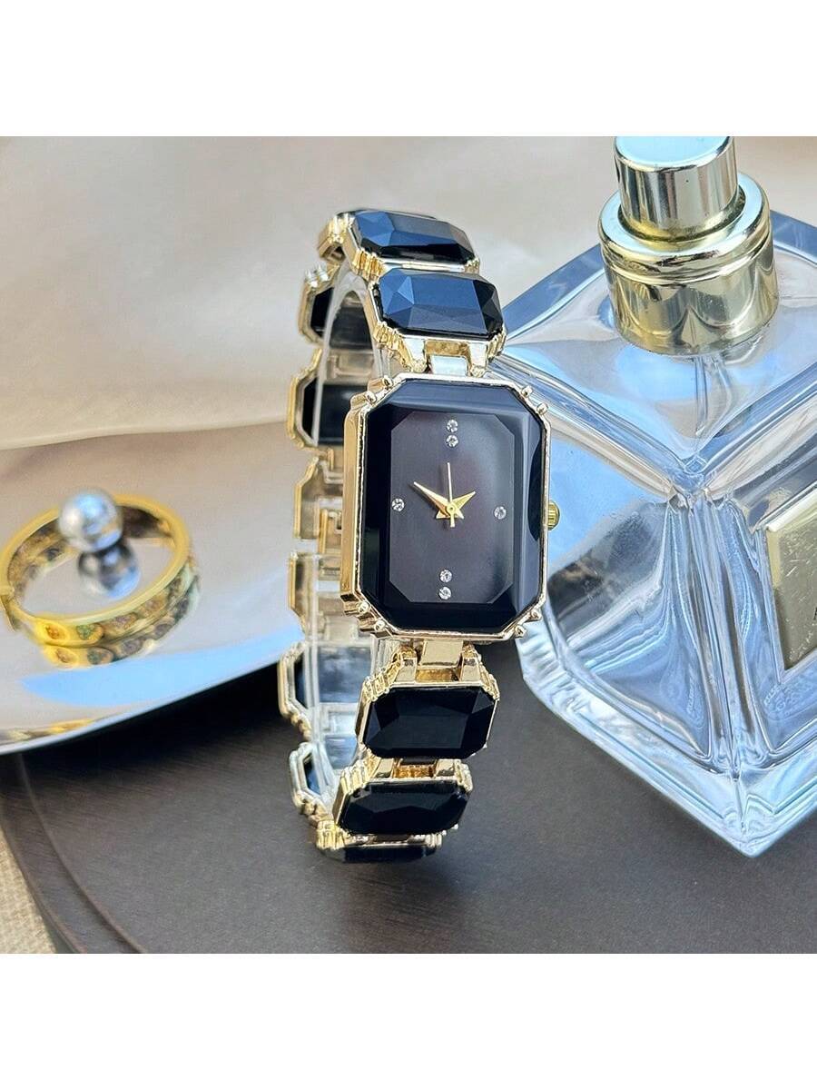 腕時計 レディース クォーツ 1個 レディース オーバーサイズ ファセットラインストーンデコ長方形カラフルなケース ダイヤモンドス拍卖