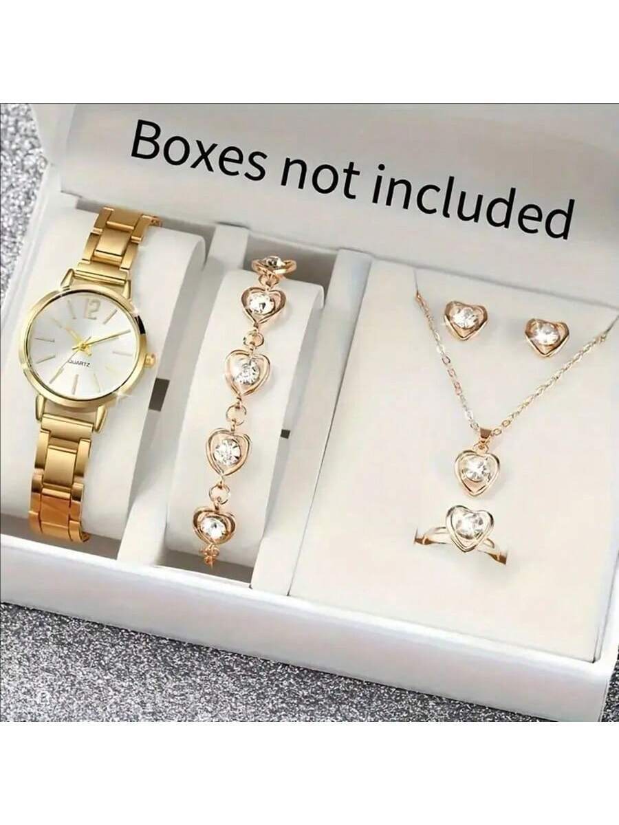 腕時計 レディース セット 6点セット エレガントクォーツ腕時計とジュエリーセット、ファッション ラウンド レディース腕時計、ライ拍卖