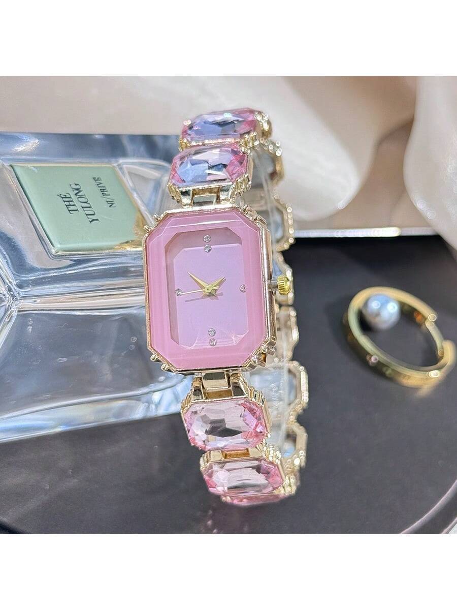 腕時計 レディース クォーツ 1個 レディースミニマリストスクエアクリスタルダイヤル クォーツ腕時計、グリッターメッシュバンド、フ拍卖