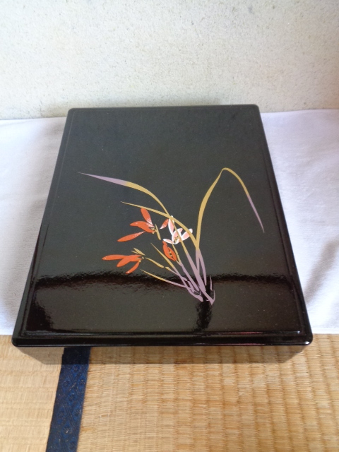 樹脂製・漆芸/文箱/二段文箱・印鑑印判硯箱・書道用具箱・小物入れ・レターケース/黒塗り二段ケース/未使用に近い美品拍卖