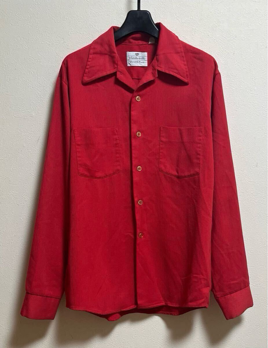 60s vandervilt シャツ S位 赤 レッド 無地 衿芯あり 長袖 50s 70s ヴィンテージ ロカビリー ギャバシャツ CAMPUS PENNEYS TOWNCRAFT拍卖