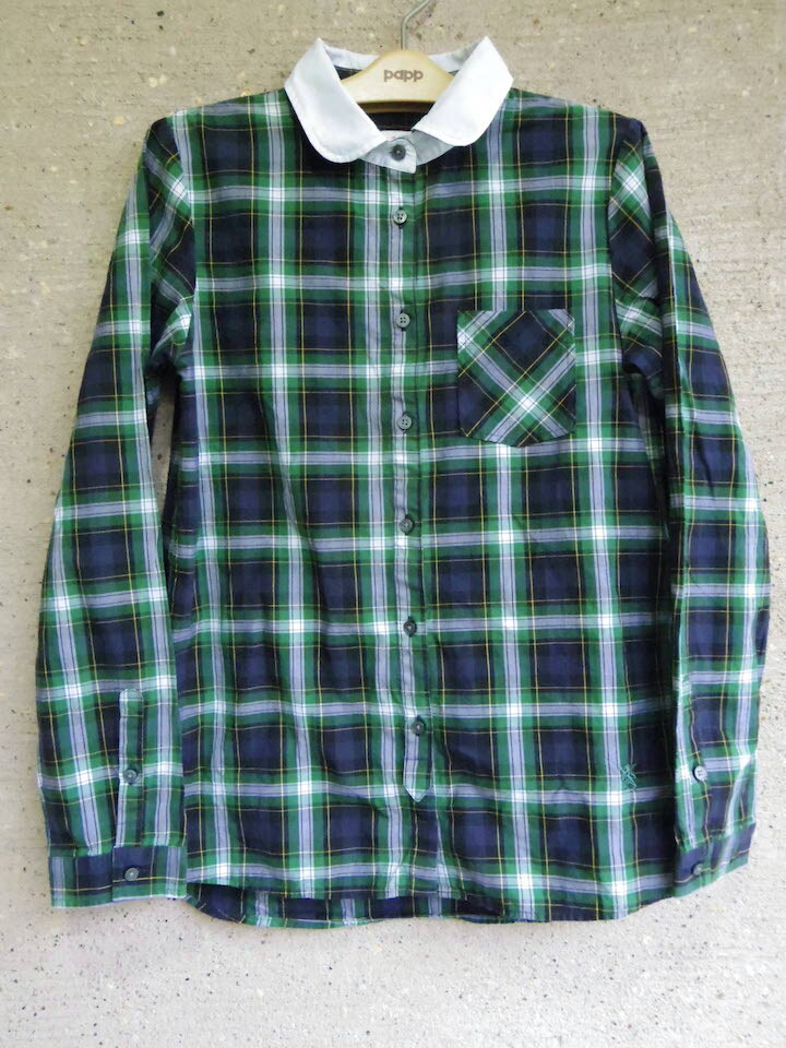 マウログリフォーニ シャツ  MAURO GRIFONI ネイビー/グリーンチェック 白襟のクレリック イタリア製 ギンザのサエグサ 12拍卖