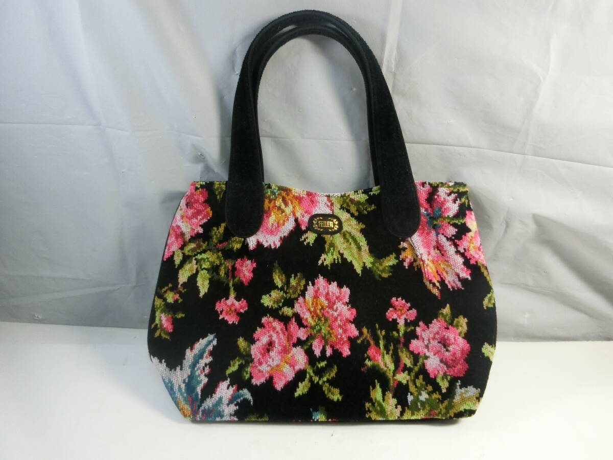 ★美品 FEILER フェイラー ハンドバック ブラックシェニール織拍卖