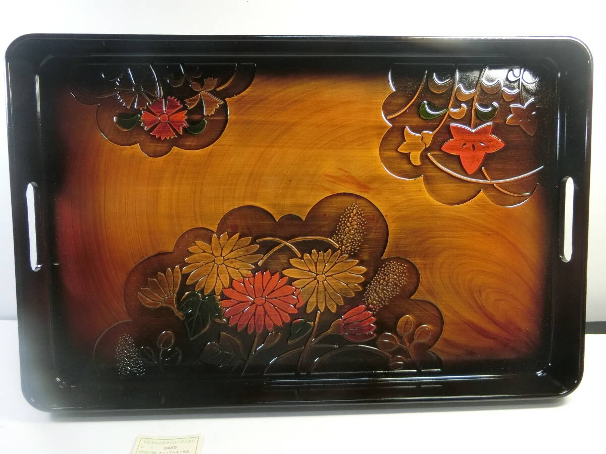 ★未使用 合成漆器 お盆 トレー 木製 木彫り 昭和レトロ アルノアルキド塗装 ユリア樹脂拍卖