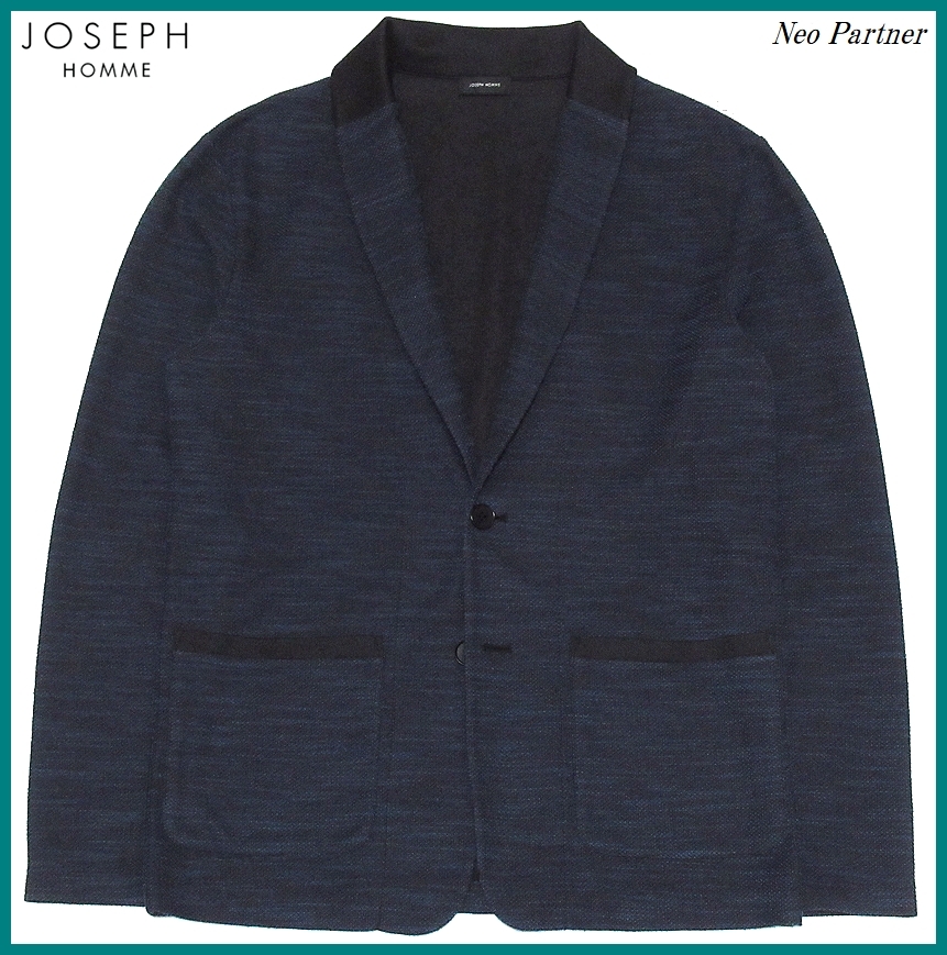 即決 美品 JOSEPH HOMME ジョセフオム ラペル切替 麻混 ジャージー 2つボタン カットソージャケット ネイビー 48 メンズ オンワード樫山拍卖