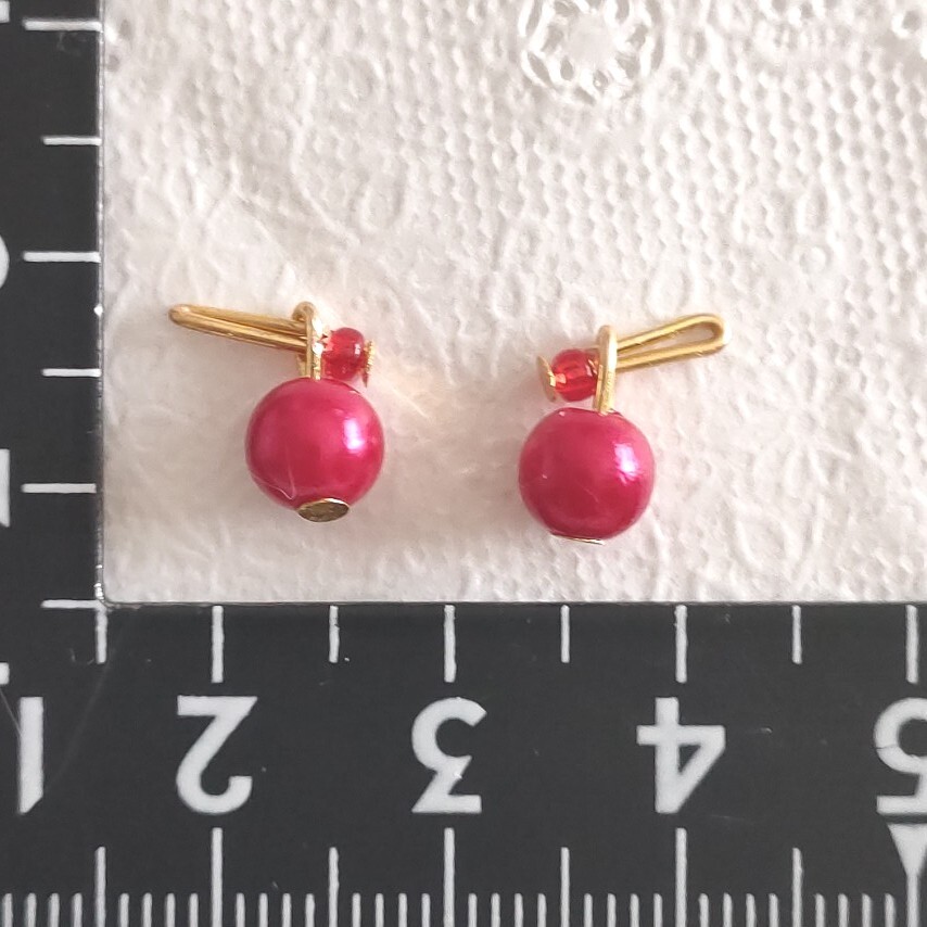tia*゜ドール用 ピアス 赤 パール リカちゃん ジェニー ハッシュタグリカちゃん イヤリング アクセサリー 揺れる拍卖