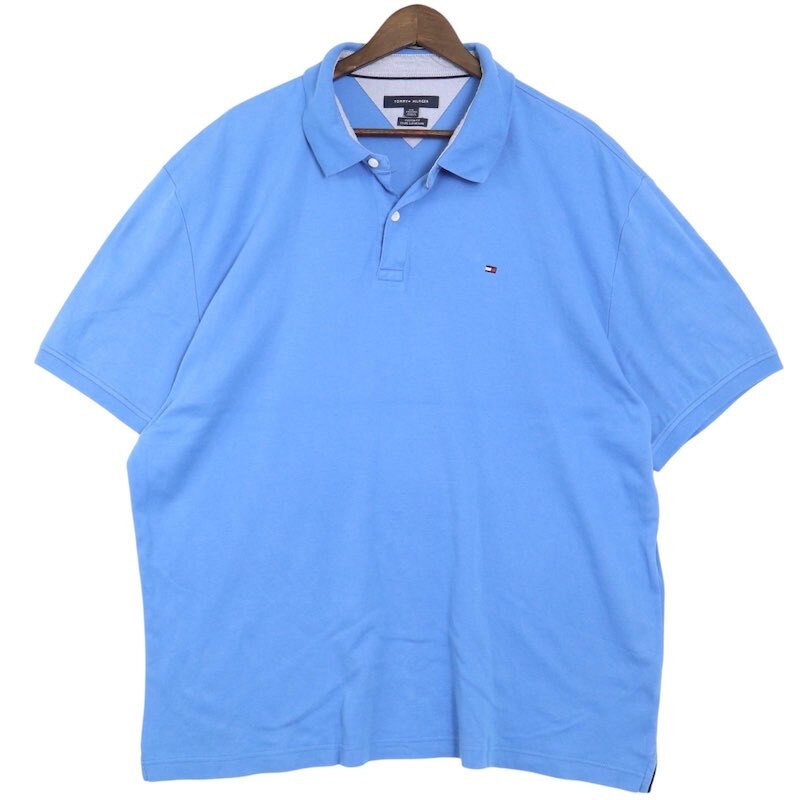トミーヒルフィガー 半袖鹿の子ポロシャツ メンズUS-2XLサイズ 古着 無地 ライトブルー系 sc-0598n拍卖