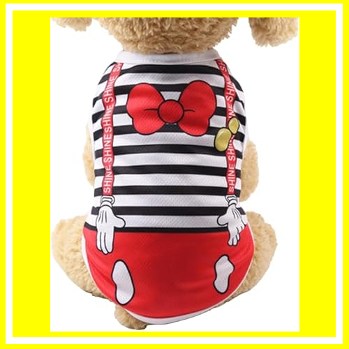 ◆犬の服 春夏用 タンクトップ メッシュ キャラクタータンクトップ 通気メッシュベスト 可愛い ボーダー×レッドリボン Lサイズ拍卖