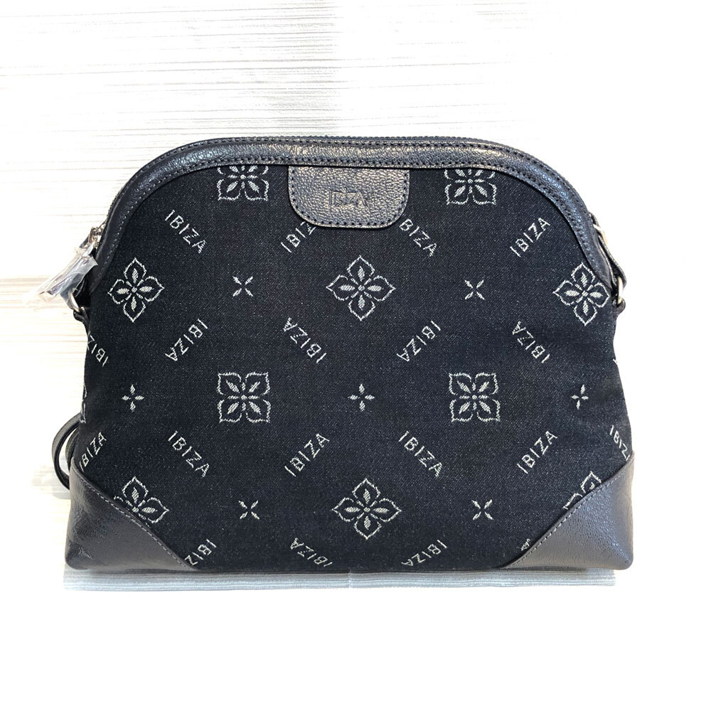 未使用 IBIZA イビサ レザー×デニム 岡山県産デニム デニムロゴ ショルダーバッグ ネイビーカラー拍卖