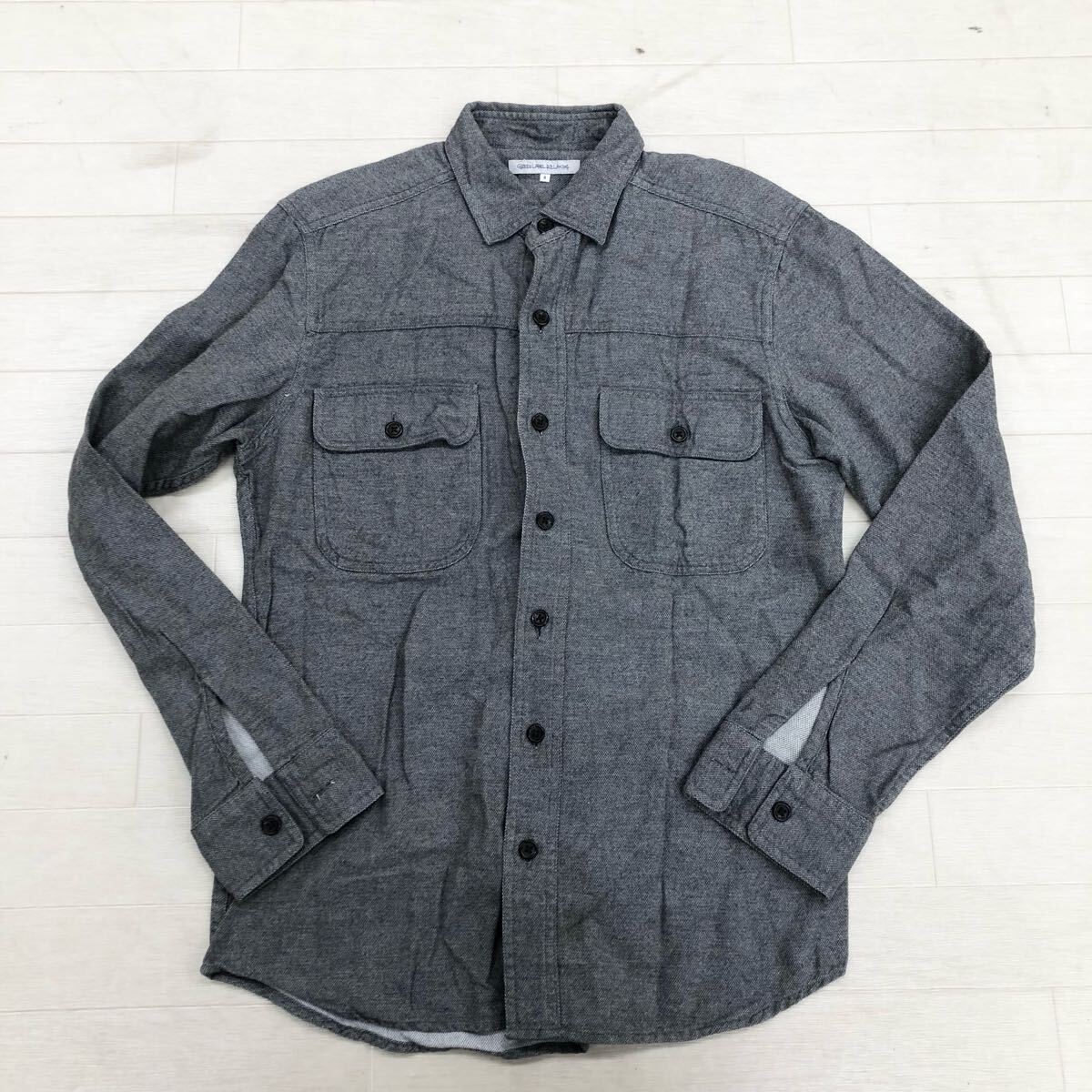 1733〓 GREEN LABEL RELAXING グリーンレーベルリラクシング 長袖ボタンシャツ メンズ サイズS グレー トップス ユナイテッドアローズ拍卖