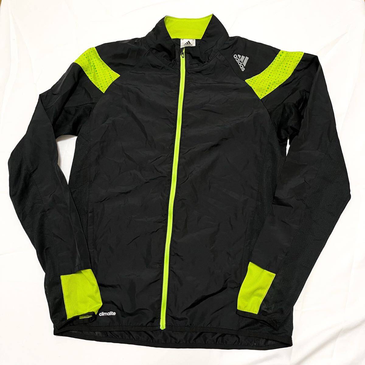 和714★ adidas CLIMALITE アディダス ジャージ ジップアップブルゾン スポーツウェア メッシュ切替 O ブラック グリーン メンズ拍卖