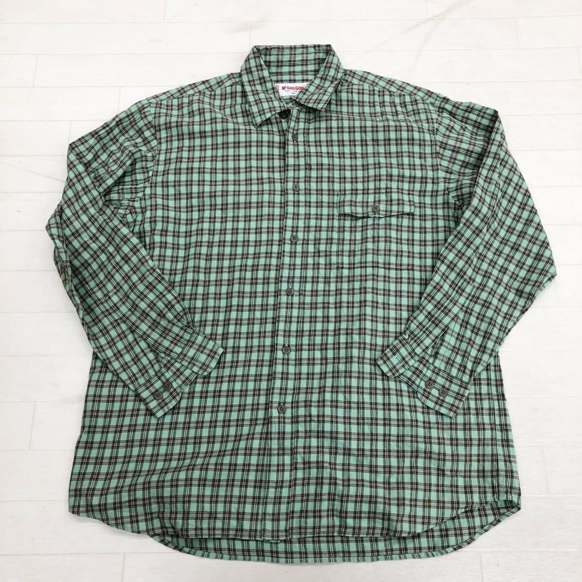 1739〓 McGREGOR マックレガー 長袖ボタンシャツ メンズ サイズM チェック柄 グリーン トップス カットソー シャツ拍卖