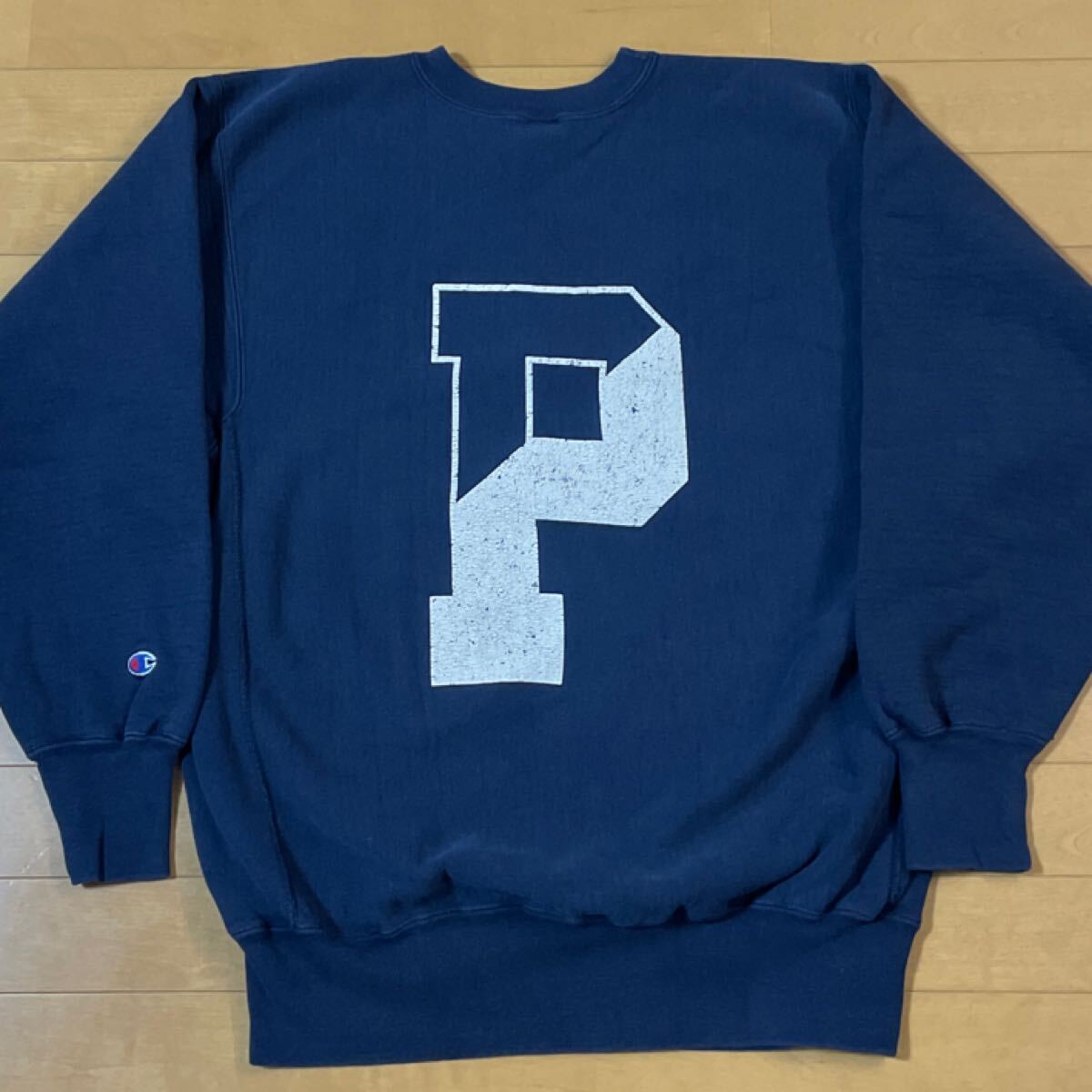 両面プリント チャンピオン リバースウィーブ スウェット USA製 Champion ビンテージ 90s バックプリント ネイビー拍卖