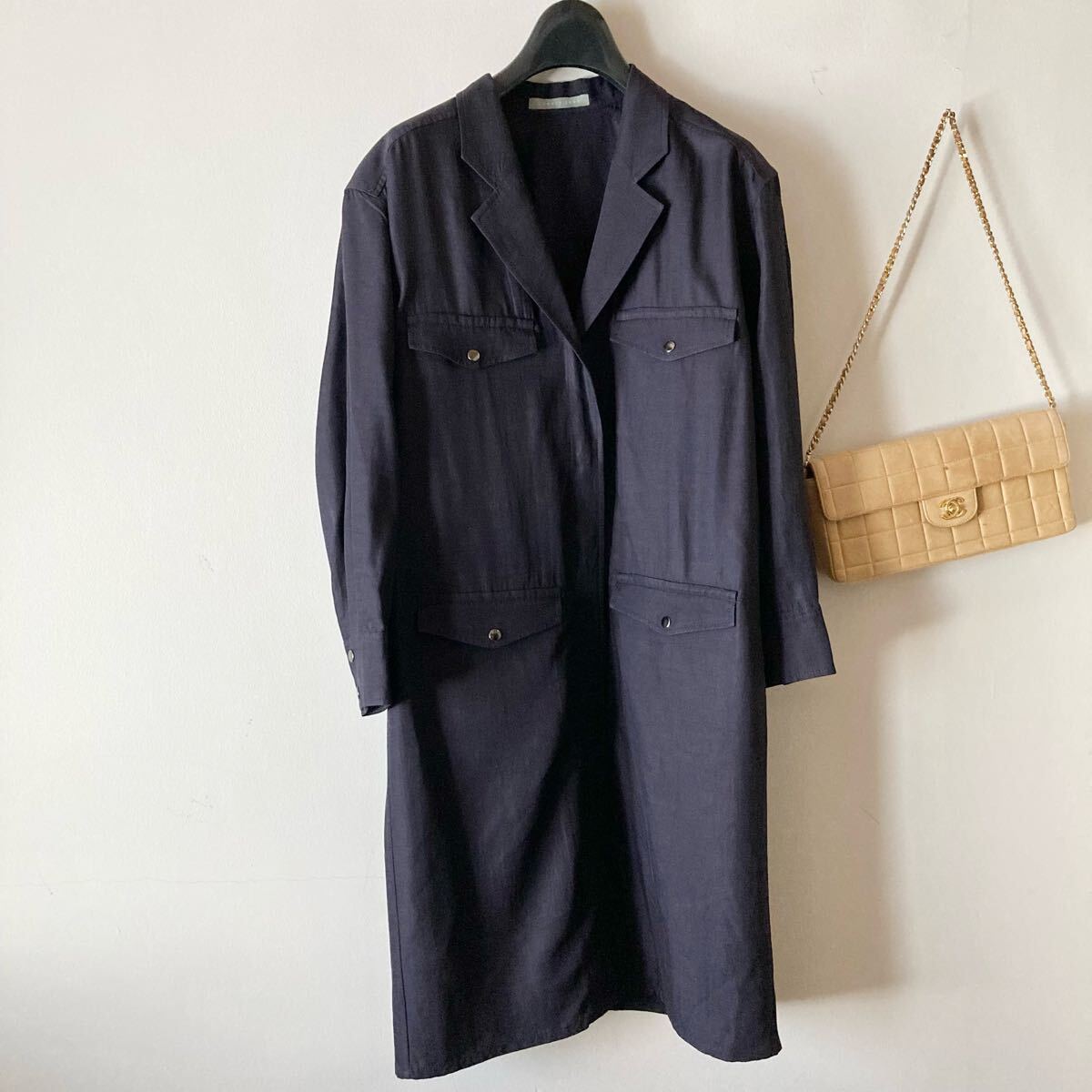 セオリーリュクス*ツヤ感ウール サファリシャツワンピース*ダークネイビー拍卖