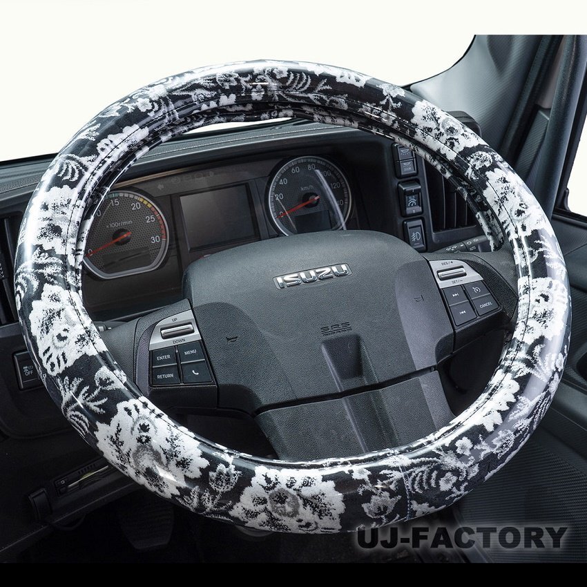 ★MIYABI/新格子/金華山・極太ハンドルカバー(ビニール付)ブラック/LMサイズ(40.5cm~41.5cm)★車内をドレスアップ!拍卖