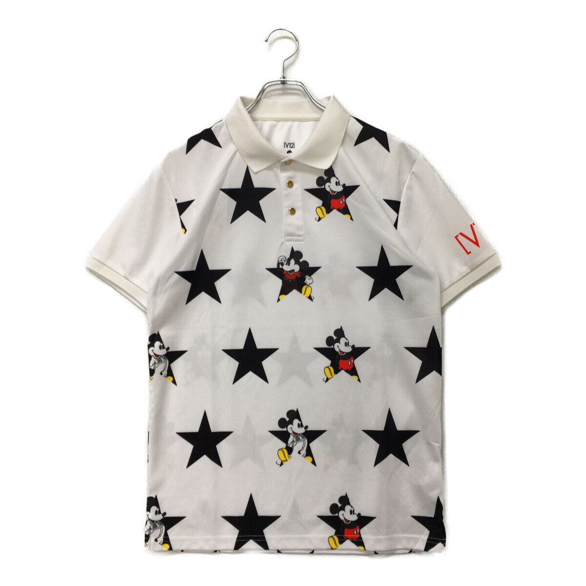 coco 中古【SALE】ヴィ・トゥエルヴ V12 メンズ 半袖ポロシャツ M 白 ホワイト ミッキー 星柄 レターパックプラス発送可 113667拍卖