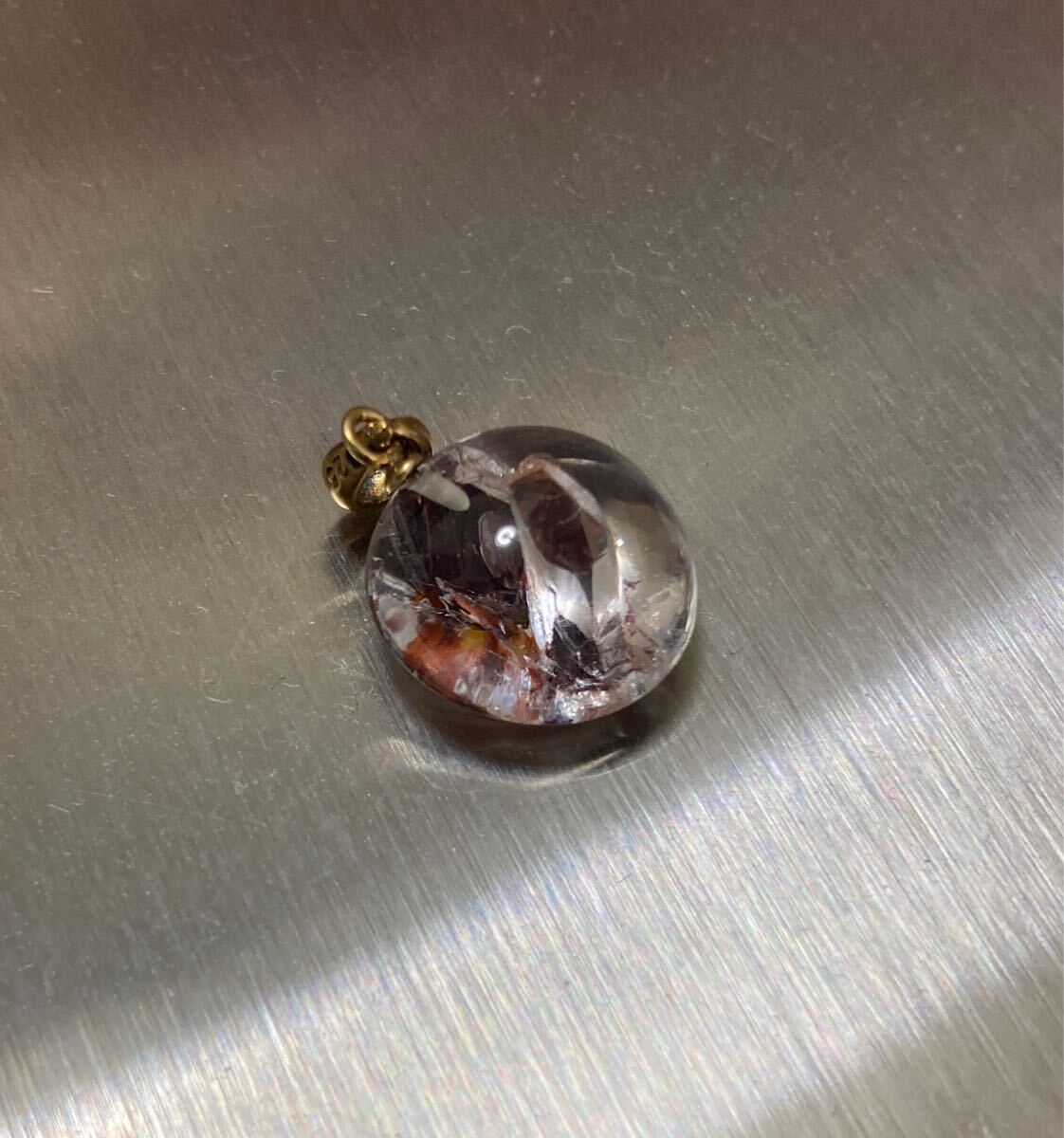 【未使用】H.P.FRANCE ペンダントトップ クォーツインクォーツ 貫入水晶 ポイントくっきり 赤鉄鉱石入り 箱あり拍卖