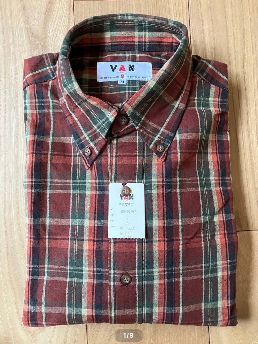 90s VAN JAC ヴァンヂャケット 長袖シャツ マドラスチェック 綿 100% Mサイズ 日本製 デッドストック拍卖