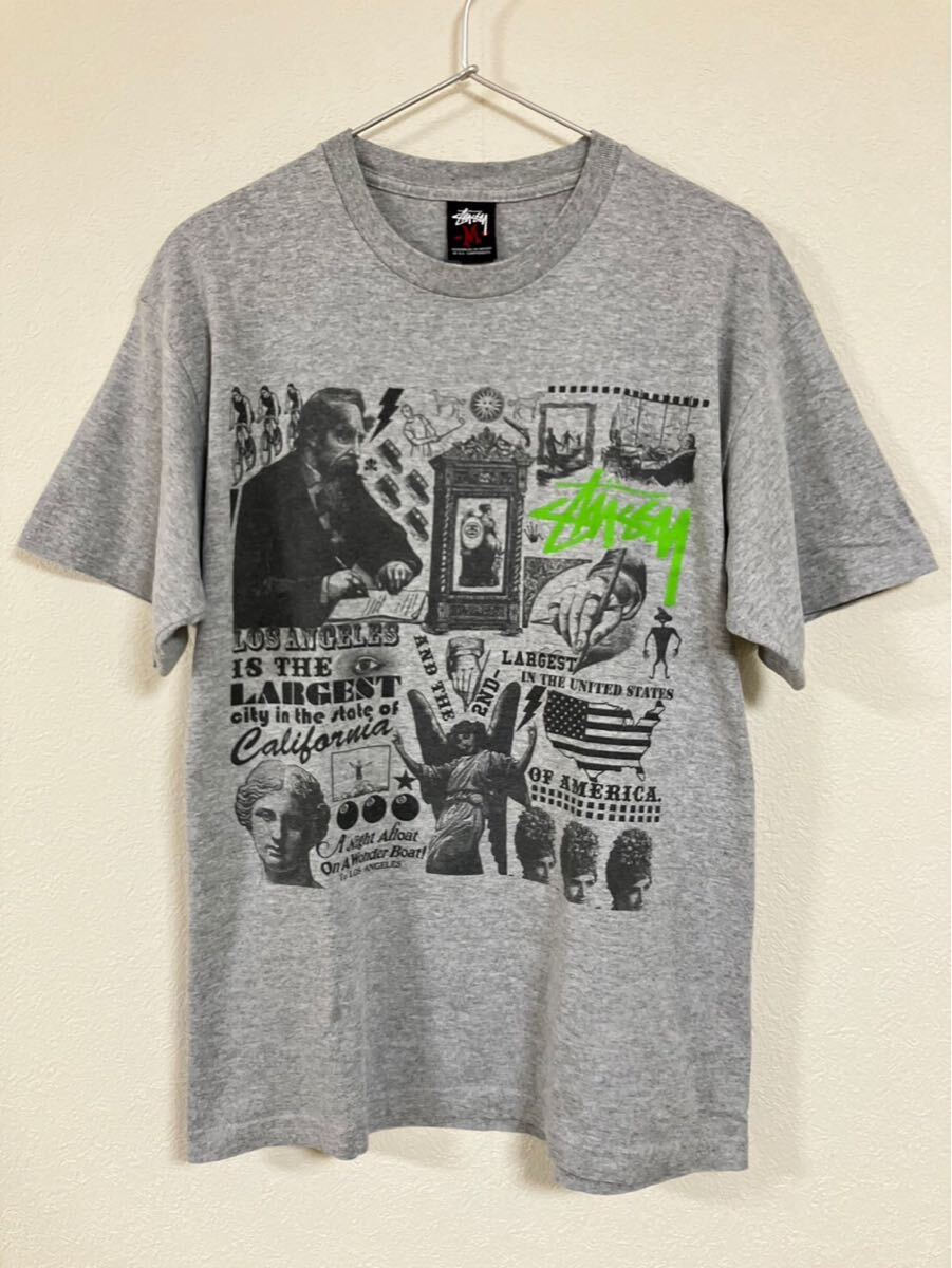 STUSSY ステューシー 半袖Tシャツ グレー×プリント(アート) 100%Cotton Mサイズ アートT拍卖