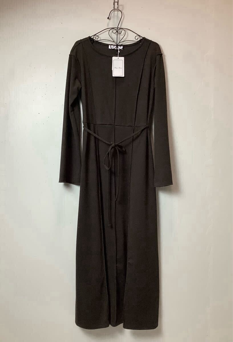 (未使用 レディース) Rose Farm // 長袖 テレコストライプ柄 ジャージー ロング ワンピース (ブラウン系) サイズ M拍卖