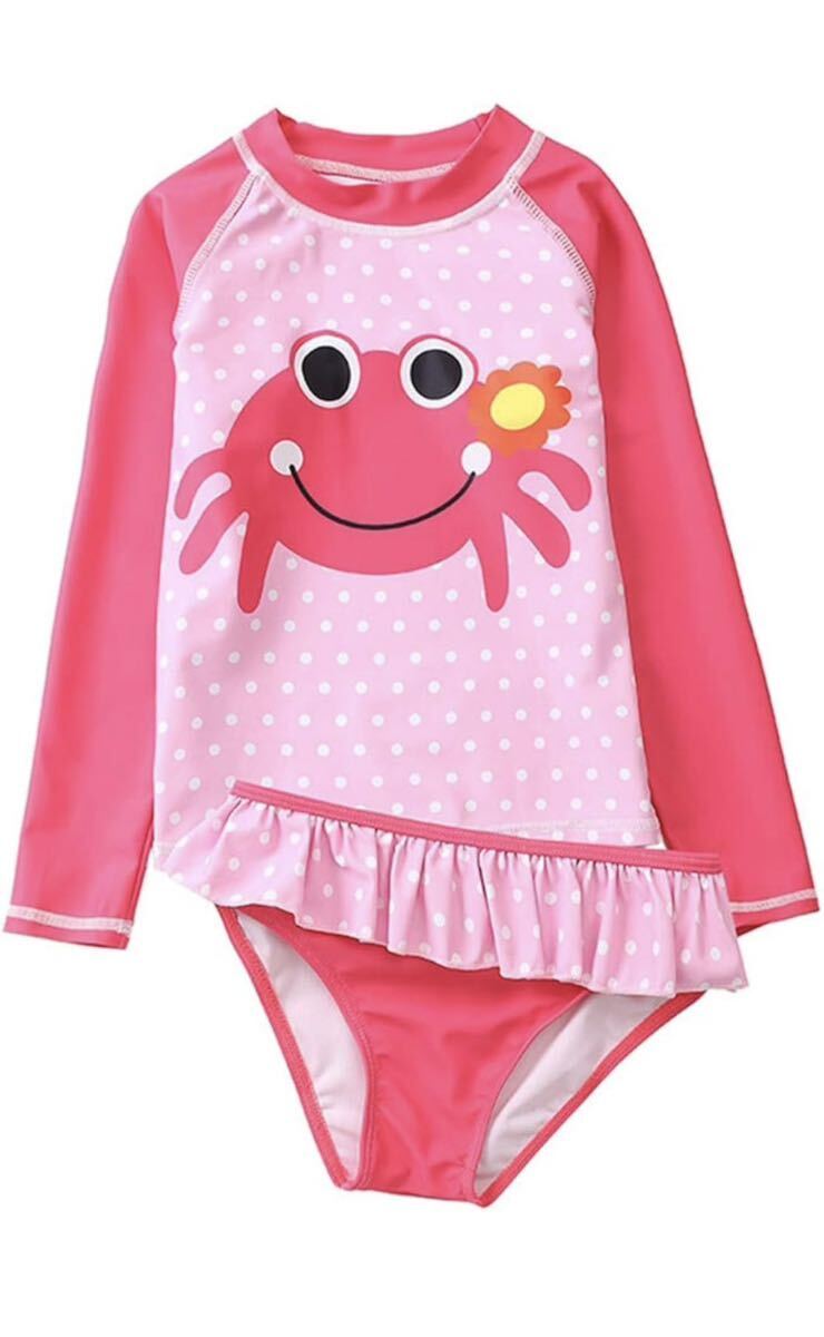 子供水着 子ども水着 女児水着 タンキニ ベビー水着 キッズ スイミング セパレート uvカット 長袖 海水浴 プール カニ柄 ピンク 85-95(196)拍卖