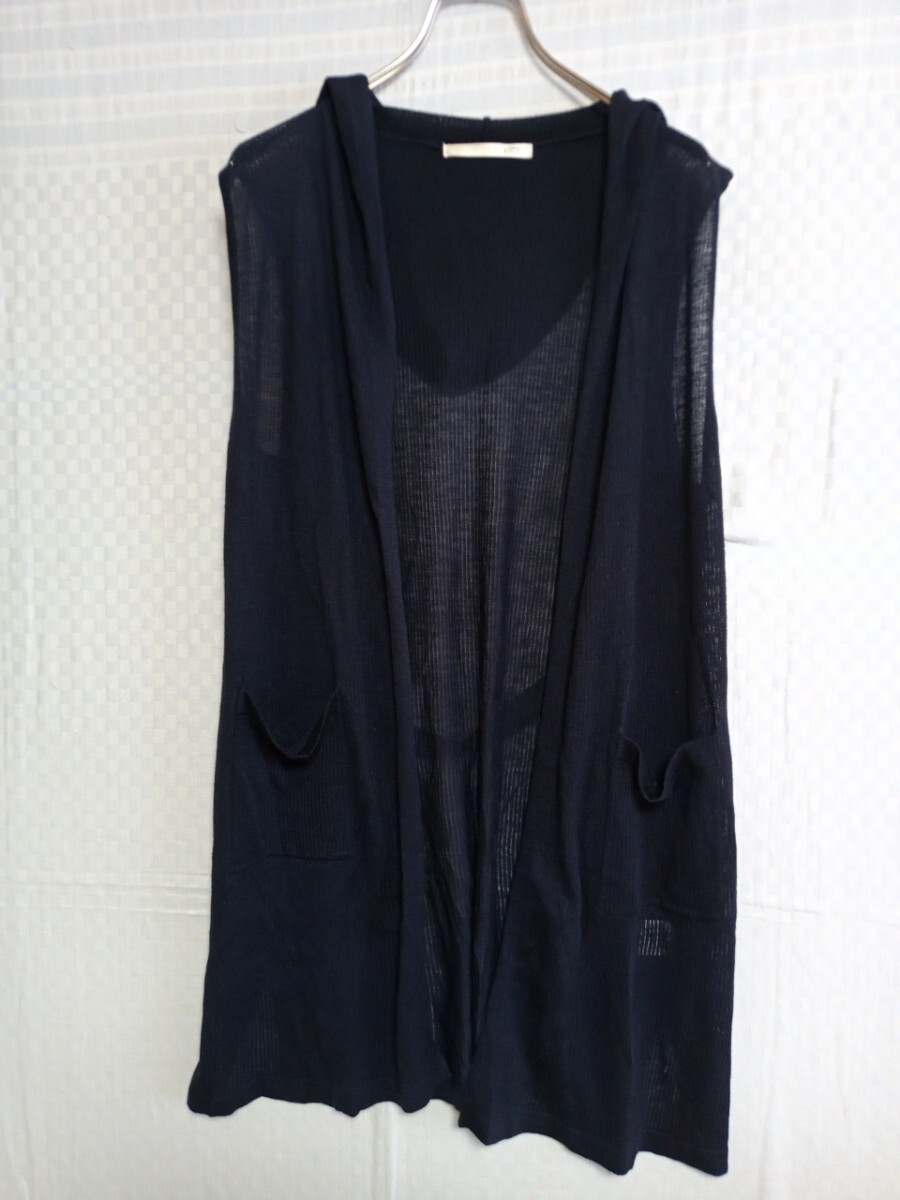 12196 ★★ Leshy Forest フード付透かし編みジレ・ベスト ネイビー拍卖