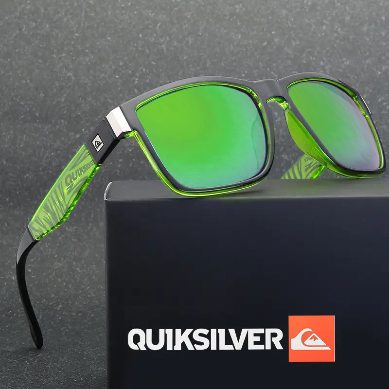 QUIKSILVER クイックシルバー偏光サングラス UVカットレンズ 男女兼用 箱/ポーチ/レンズクリーナー付 緑グリーン ウェリントン拍卖