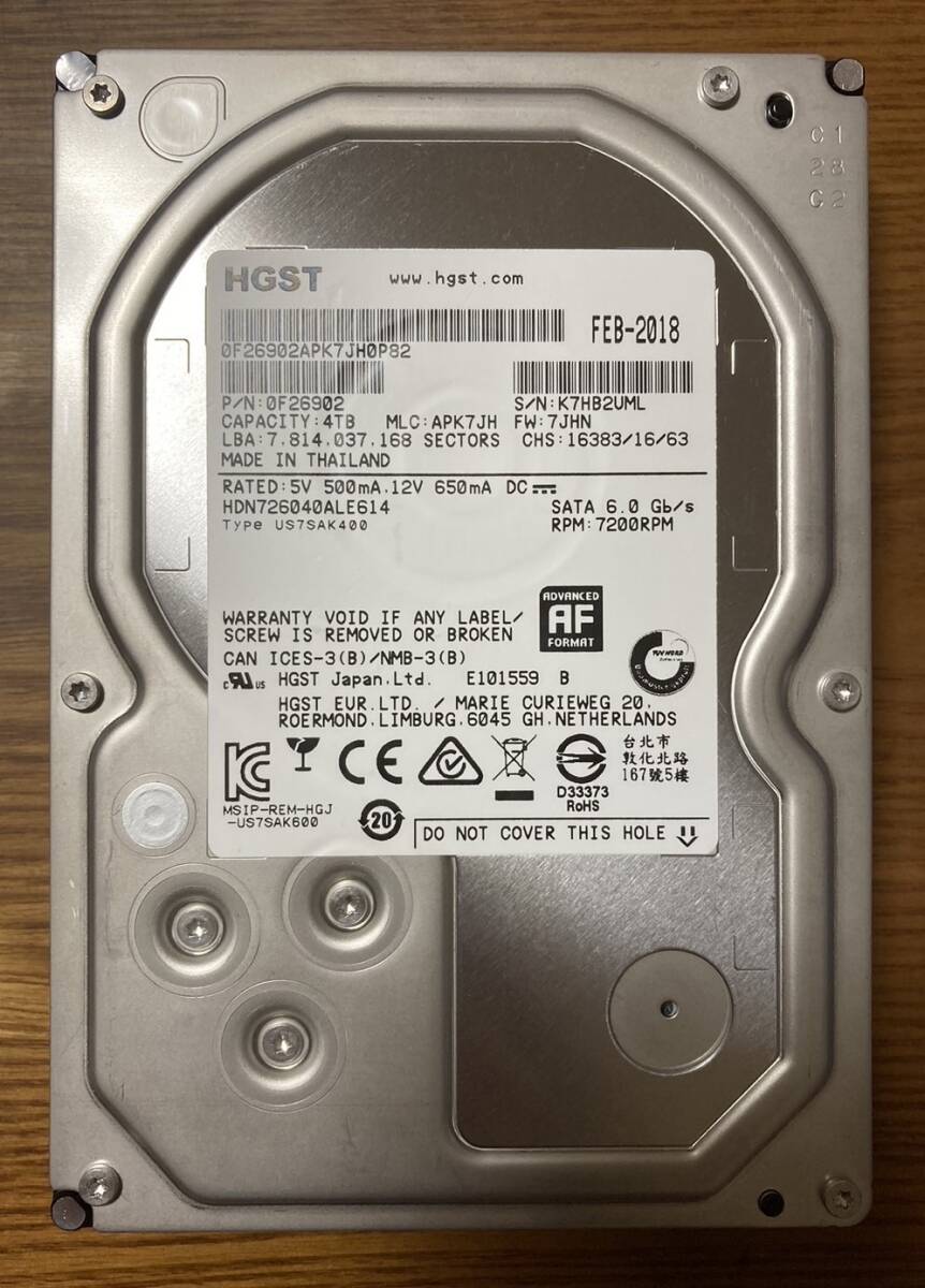 【状態◎】日立 Hitachi/HGST Deskstar 5Kシリーズ HDS5C4040ALE630 3.5インチ HDD 4TB(使用時間:5350時間未満)拍卖