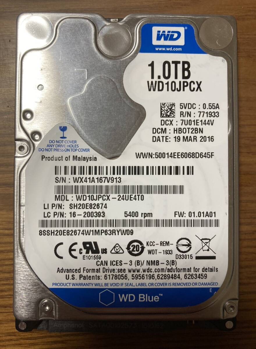 【使用時間:小】Western Digital ウェスタンデジタル WD Blue シリーズ WD10JPCX 2.5インチ HDD 1TB(高信頼HDD/使用時間:400時間未満)拍卖