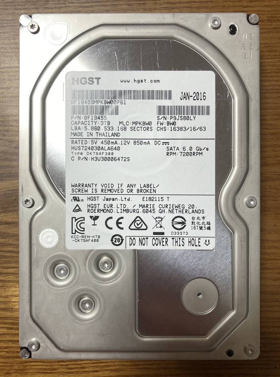 【状態◎】日立 Hitachi/HGST Ultrastar 7K4000 HUS724030ALA640 3.5インチ HDD 3TB(高耐久性と低消費電力を備えたモデル)拍卖