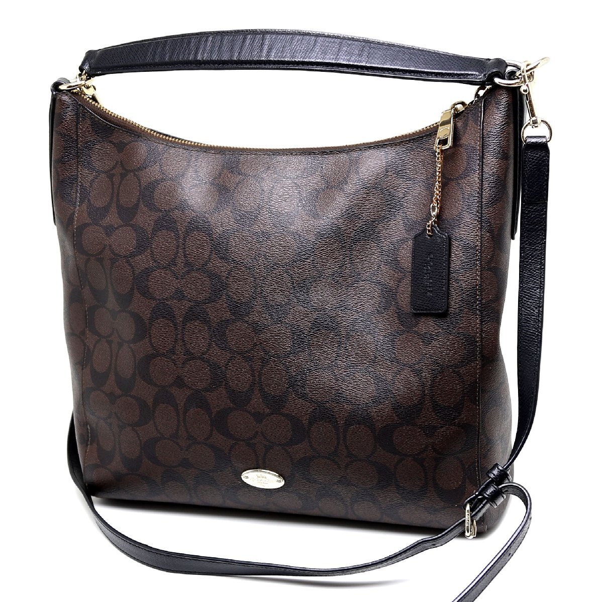 中古品 コーチ シグネチャー シグネチャーバッグ ダークブラウン ゴールド金具 2Way F34910拍卖