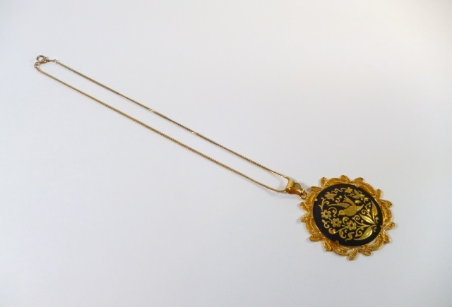 δ 純金象嵌 スペイントレド ダマスキナード ネックレス ペンダント δ Damasquinado 象嵌 スペイン トレド ペンダントトップ spain拍卖