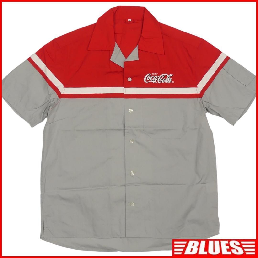 即決★Coca-Cola★メンズ L シャツ コカコーラ 赤 グレー 半袖 ボタンダウン拍卖
