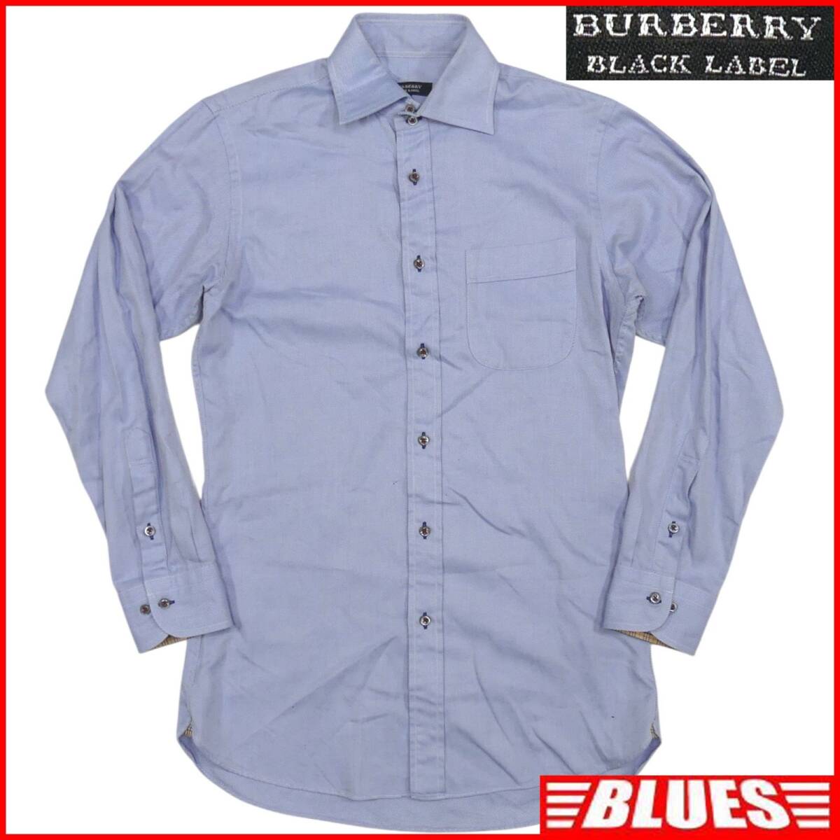 即決★BURBERRY BLACK LABEL★メンズ M 廃版 シャツ バーバリーブラックレーベル 38 水色 ノバチェック 長袖 三陽商会拍卖