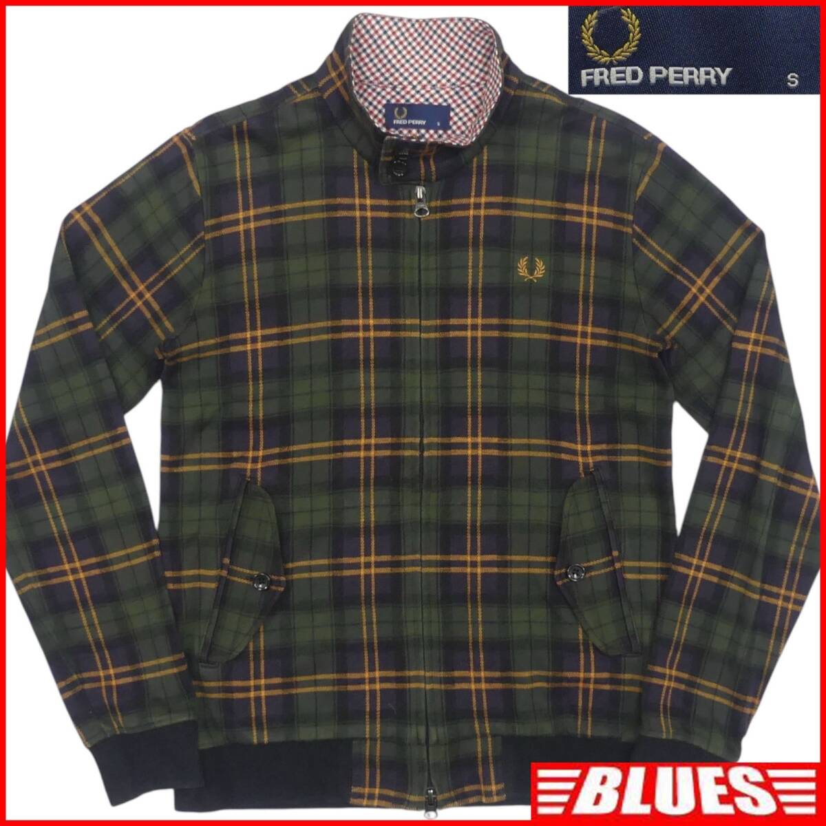 即決★FRED PERRY★メンズ S ハリントンジャケット フレッドペリー 緑 チェック ブルゾン 長袖 ジャンパー 上着 アウター拍卖