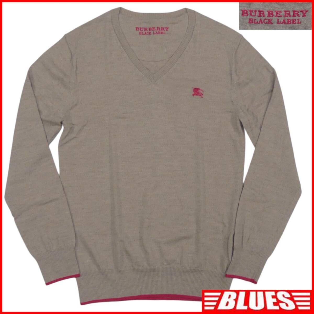即決★BURBERRY BLACK LABEL★メンズ L 廃版 ニット セーター バーバリーブラックレーベル 3 茶 ベージュ ナイト刺繍 ウール拍卖