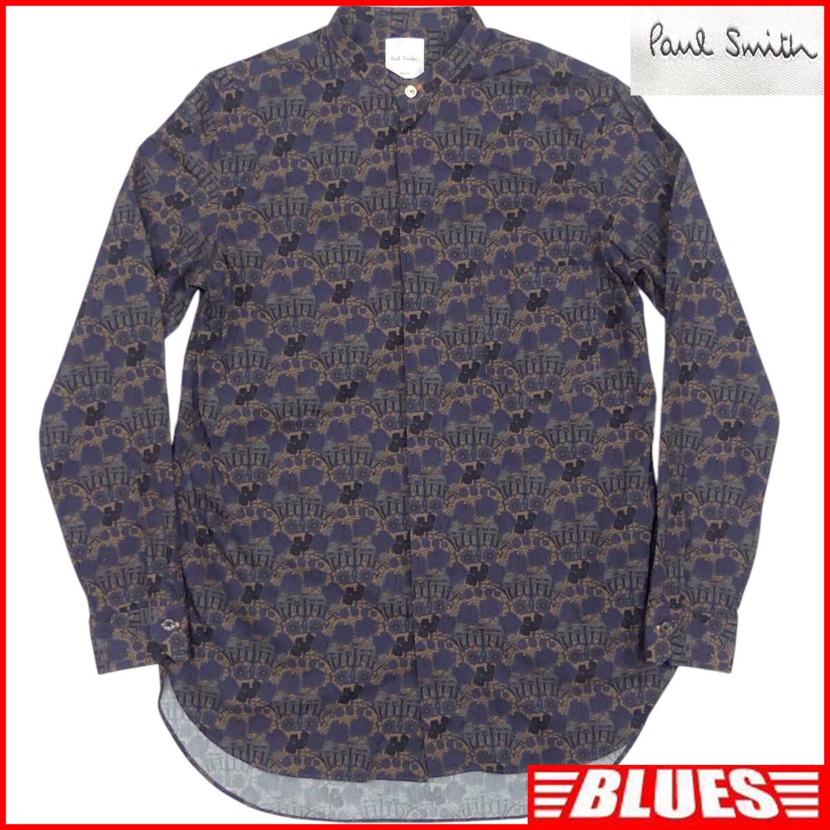 即決★Paul Smith★メンズ M シャツ ポールスミス 紺 ネイビー 総柄 コットン 長袖拍卖