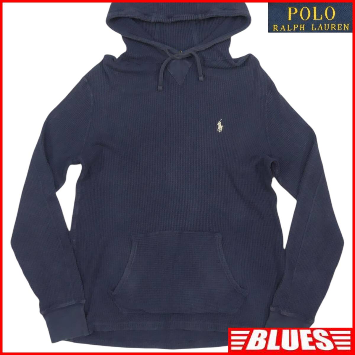 即決★POLO RALPH LAUREN★メンズ M フーディー ロングTシャツ ラルフローレン 紺 ネイビー ワッフル生地 長袖シャツ 長袖 ロンT拍卖