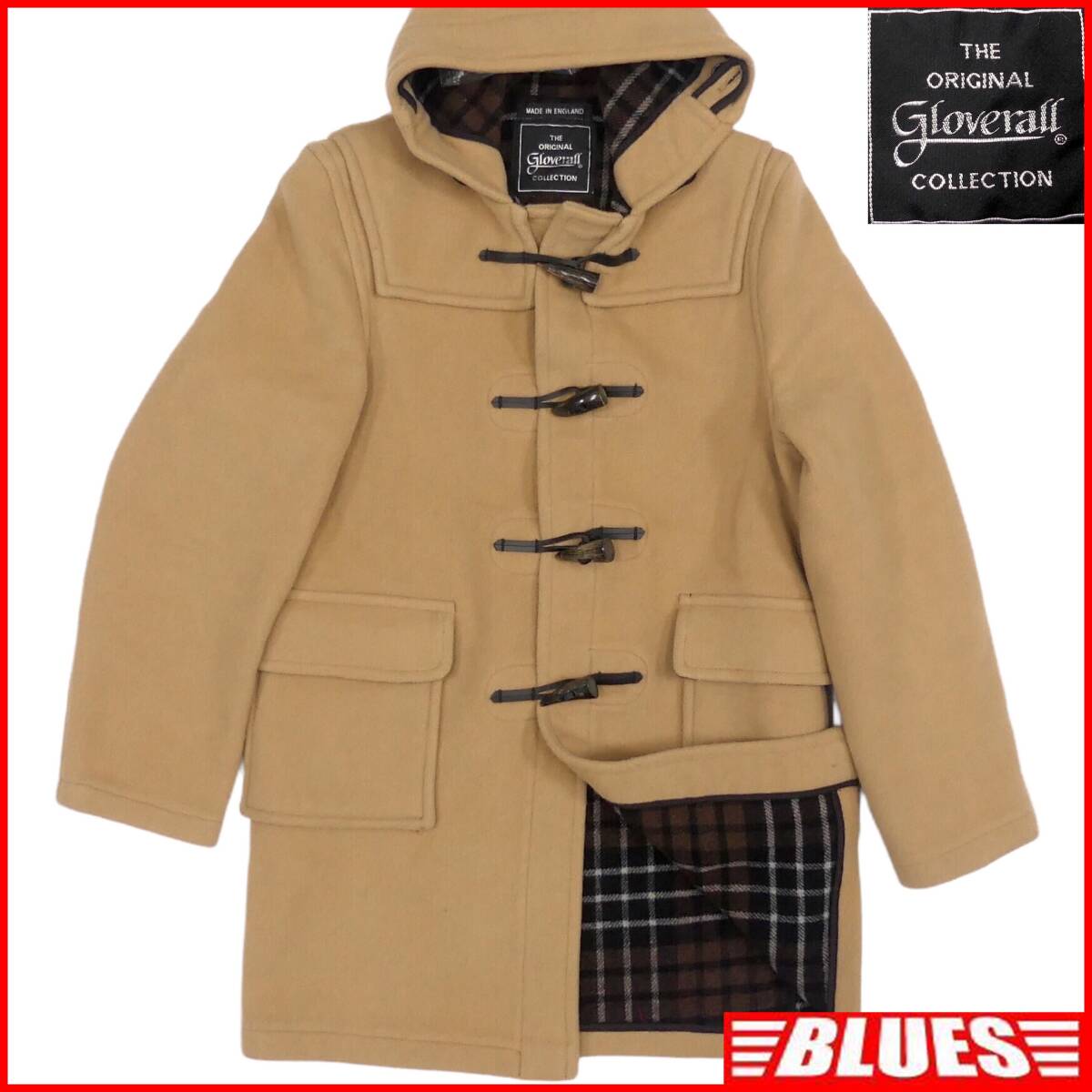 即決★英国製 GLOBERALL★メンズXXS位 ダッフルコート グローバーオール 茶 ベージュ チェック 通勤 ジャケット 通学 トグルボタン拍卖
